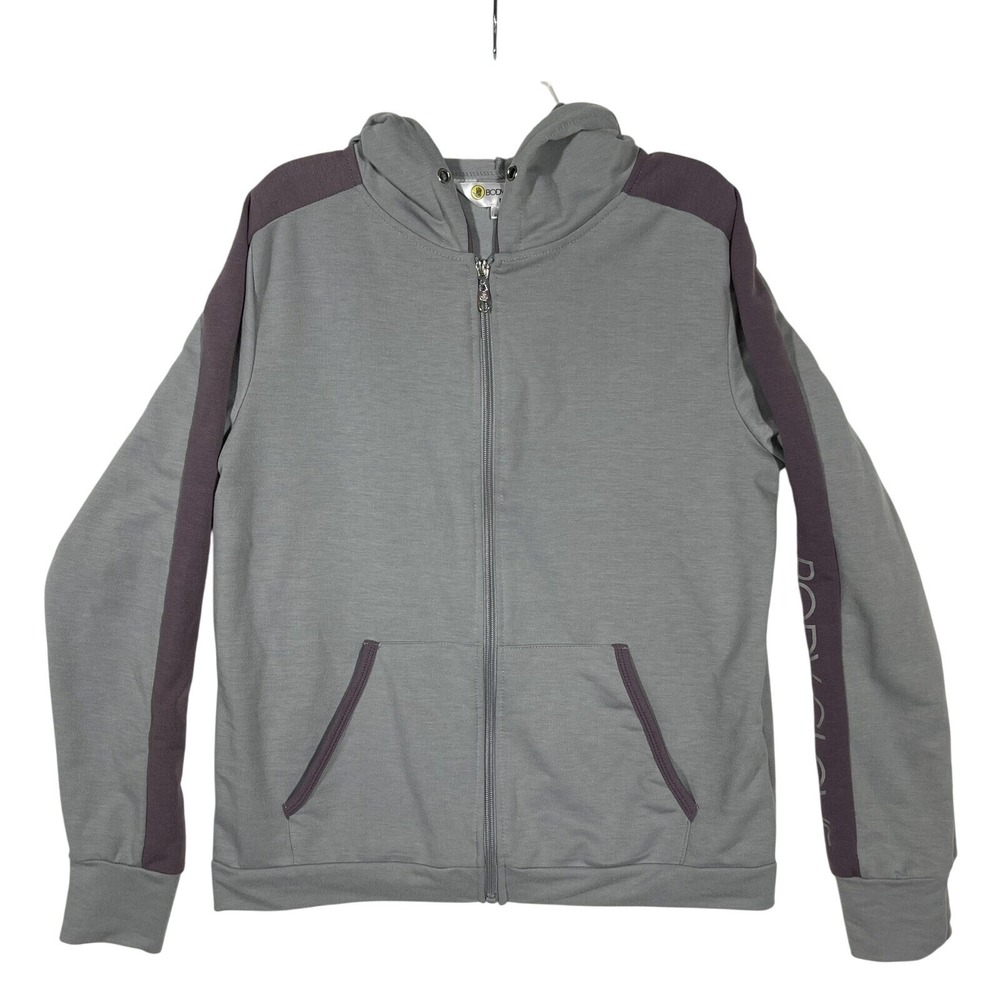 Body Glove Full Zip Hoodie Women Medium Grey Purple Y2k Athletic Track Jacket
